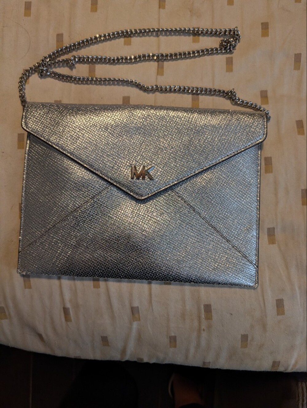 Michael Kors Silver Envelope Crossbody with Chain Strap